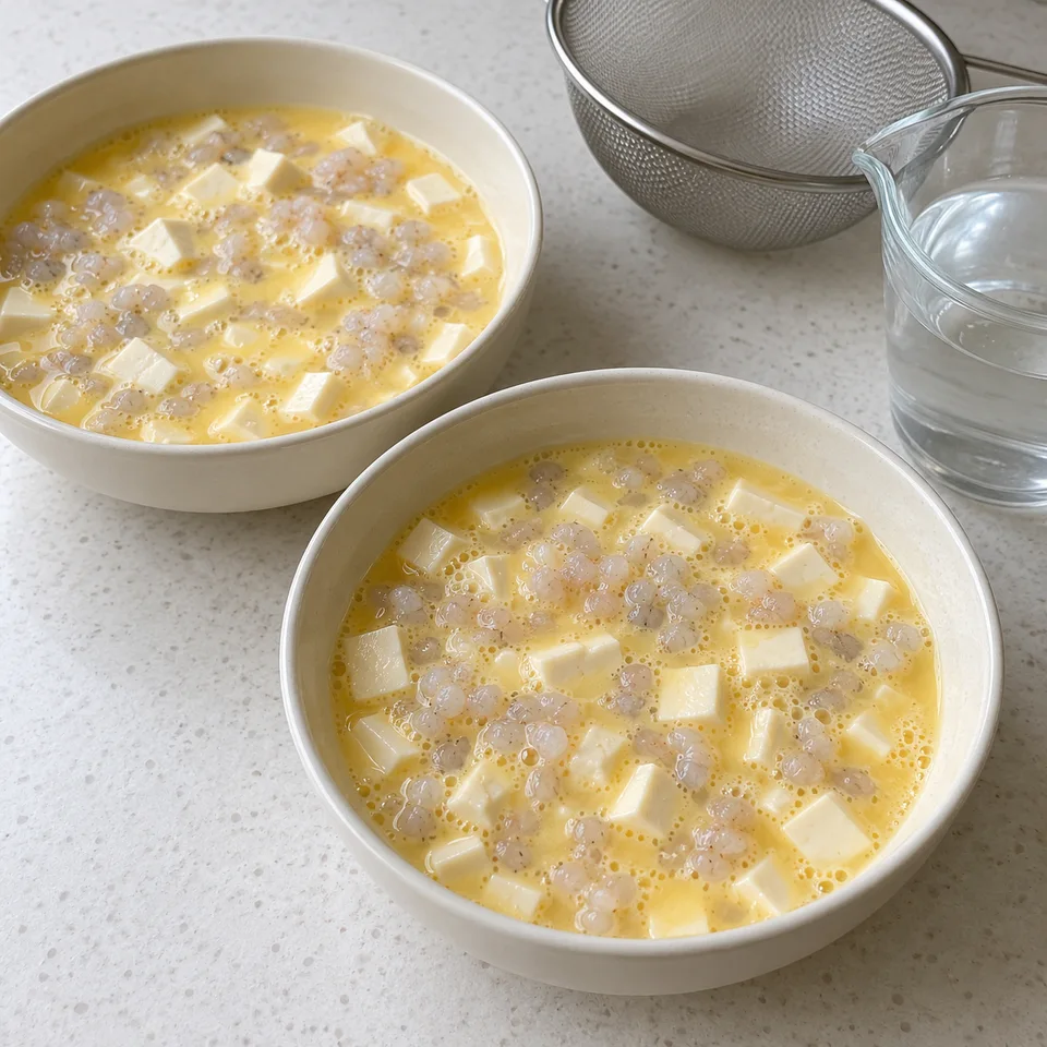 虾仁豆腐蒸蛋 · 调好蛋液